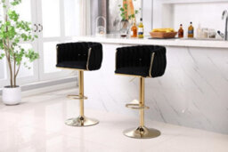 Hygrad Built to Survive Set Of 2 X Velvet Woven Upholstered Adjustable High Swivel Breakfast Bar Pub Home Stool Chair With Gold Metal Base & Gas Lift