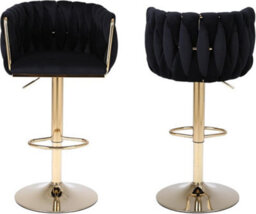 Hygrad Built to Survive Set Of 2 X Velvet Woven Upholstered Adjustable High Swivel Breakfast Bar Pub Home Stool Chair With Gold Metal Base & Gas Lift - thumbnail 5