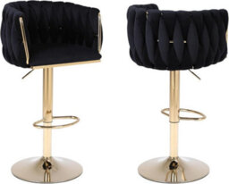 Hygrad Built to Survive Set Of 2 X Velvet Woven Upholstered Adjustable High Swivel Breakfast Bar Pub Home Stool Chair With Gold Metal Base & Gas Lift - thumbnail 6