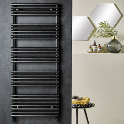 UK Bathrooms Essentials Ukbathrooms Essentials Hammered Silver Towel Radiator - image 1