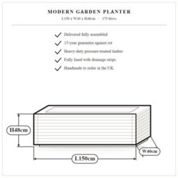 Timber Foundry Modern Garden Planter Natural L150 X W40X H48Cm 175 Litres - thumbnail 6