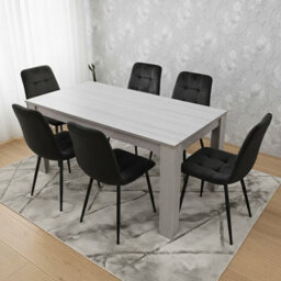 Kosy Koala Modern Grey Dining Table Set With 6 Black Velvet Chairs Dining Room Furniture Set - thumbnail 1
