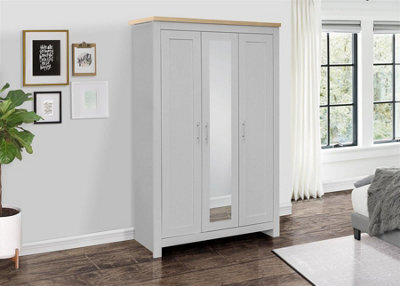 3 Door Mirror Wardrobe Grey Oak Birlea Highgate Farmhouse Shabby Chic - image 1