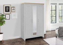 3 Door Mirror Wardrobe Grey Oak Birlea Highgate Farmhouse Shabby Chic - thumbnail 1
