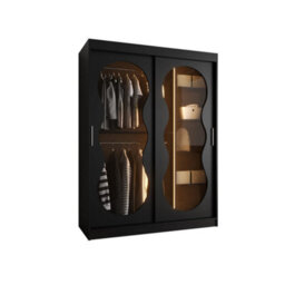 Arte Bahrain Iii Black Sliding Door Wardrobe 150Cm - Modern Smoked Glass Wardrobe With Two Hanging Rails - thumbnail 5