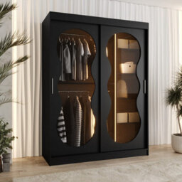 Arte Bahrain Iii Black Sliding Door Wardrobe 150Cm - Modern Smoked Glass Wardrobe With Two Hanging Rails - thumbnail 3