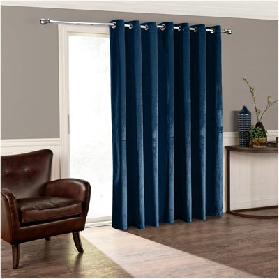 Moonlight Bedding Velvet Ring Top Curtains-Fully Lined Blackout Single Panel,thermal Sliding Glass Door Curtain (Navy,66X84 Inch) - image 1