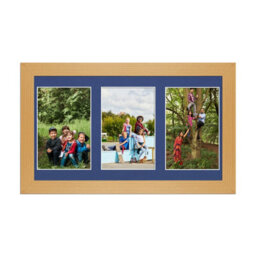 AK Frames 40X20Cm Country Pine Modern Multi Photo Frame With Blue Mount - Holds 3 Apertures (3X) 6X4 Photos