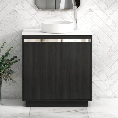 Royal Bathrooms Orion 800mm Hale Black Floor Standing Plain White Countertop Vanity Unit 2 Door With Art Basin & Chrome Accent Trim - image 1
