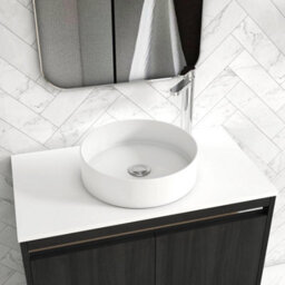 Royal Bathrooms Orion 800mm Hale Black Floor Standing Plain White Countertop Vanity Unit 2 Door With Art Basin & Chrome Accent Trim - thumbnail 5