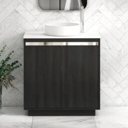 Royal Bathrooms Orion 800mm Hale Black Floor Standing Plain White Countertop Vanity Unit 2 Door With Art Basin & Chrome Accent Trim - thumbnail 1