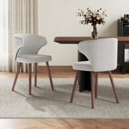 Darphe Set Of 2 Grey Chenille Dining Chairs With Walnut Oak Legs, 47.5Cm (W) X 42Cm (D) X 82Cm (H) - thumbnail 2