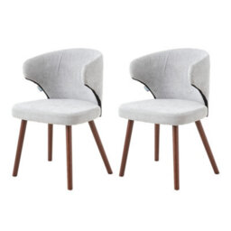 Darphe Set Of 2 Grey Chenille Dining Chairs With Walnut Oak Legs, 47.5Cm (W) X 42Cm (D) X 82Cm (H) - thumbnail 3
