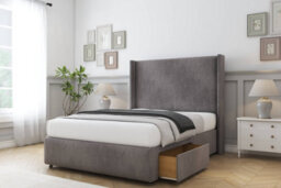 "Sloomy Stratford Slate Naples Divan Bed Set No Drawers With 54"" Wingback & 12"" Footboard 4'6 Double" - thumbnail 3