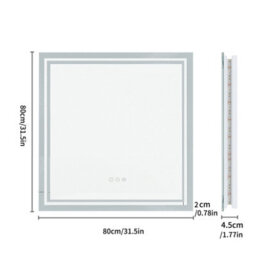 Luvodi 80X80Cm Led Lighted Bathroom Mirror Backlit Smart Anti-Fog Vanity Mirror, Wall Switch Or Plug-In - thumbnail 2