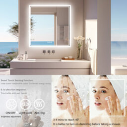 Luvodi 80X80Cm Led Lighted Bathroom Mirror Backlit Smart Anti-Fog Vanity Mirror, Wall Switch Or Plug-In - thumbnail 3