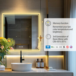 Luvodi 80X80Cm Led Lighted Bathroom Mirror Backlit Smart Anti-Fog Vanity Mirror, Wall Switch Or Plug-In - thumbnail 4