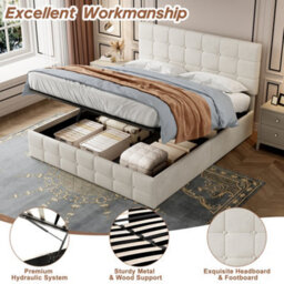 Matteo Deluxe 4Ft6 Double Beige Velvet Ottoman Storage Bed Frame With Hydraulic Lift & Adjustable Button Tufted Headboard - thumbnail 6