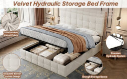 Matteo Deluxe 4Ft6 Double Beige Velvet Ottoman Storage Bed Frame With Hydraulic Lift & Adjustable Button Tufted Headboard - thumbnail 8