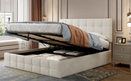 Matteo Deluxe 4Ft6 Double Beige Velvet Ottoman Storage Bed Frame With Hydraulic Lift & Adjustable Button Tufted Headboard - thumbnail 9