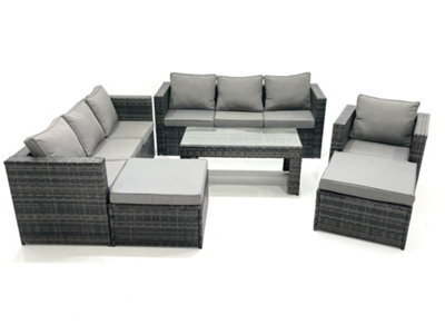 Fimous 9 Seater Rattan Garden Outdoor Furniture Set With 3 Seater Sofa Coffee Table 2 Big Footstool - image 1