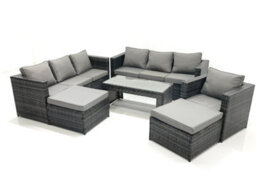 Fimous 9 Seater Rattan Garden Outdoor Furniture Set With 3 Seater Sofa Coffee Table 2 Big Footstool - thumbnail 2