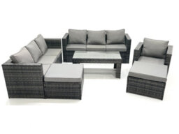 Fimous 9 Seater Rattan Garden Outdoor Furniture Set With 3 Seater Sofa Coffee Table 2 Big Footstool - thumbnail 1