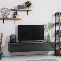 Homcom Wall Mounted Tv Stand Unit With Storage And High Gloss Effect, Black - thumbnail 1