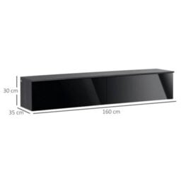 Homcom Wall Mounted Tv Stand Unit With Storage And High Gloss Effect, Black - thumbnail 3