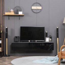 Homcom Wall Mounted Tv Stand Unit With Storage And High Gloss Effect, Black - thumbnail 7