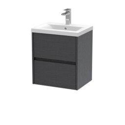 Balterley Square Wall Hung 2 Drawer Vanity Unit & Ceramic Basin, 500mm - Woodgrain Graphite Grey - thumbnail 1
