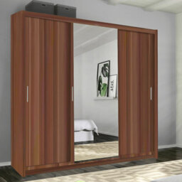 Sliding Wardrobes 4 u LTD Meldon Tripple Sliding Door Wardrobe In 6 Colors White, Black, Grey, Oak, Wenge & Walnut - Walnut 250Cm