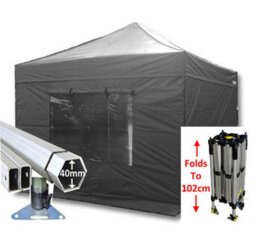 Crocodile Trading 3M X 3M Compact 40 Commercial Instant Shelter Pop Up Gazebos Frame, Canopy & Sides - Black - thumbnail 1