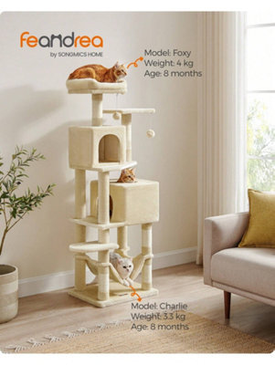 LEDREM Cat Tree, 155 Cm Cat Tower For Indoor Cats, Plush Multi-Level Cat Condo