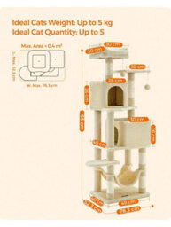 LEDREM Cat Tree, 155 Cm Cat Tower For Indoor Cats, Plush Multi-Level Cat Condo - thumbnail 6
