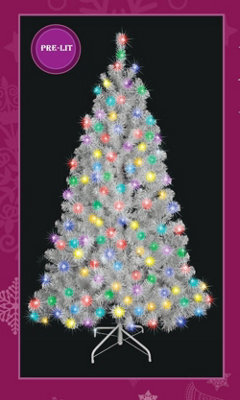 Shatchi 8Ft/240Cm Pre-Lit Artificial Christmas Tree Alaskan Pine Metal Stand Warm Leds Multicolours - image 1