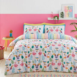 Fusion Tropical Flamingo Pink Reversible Duvet Cover Set - thumbnail 1
