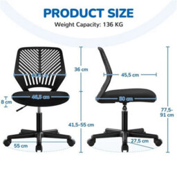 Black Kids Desk Chair Armless Backrest Wheels - thumbnail 2