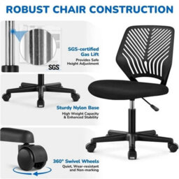 Black Kids Desk Chair Armless Backrest Wheels - thumbnail 3