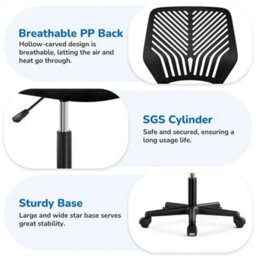 Black Kids Desk Chair Armless Backrest Wheels - thumbnail 5