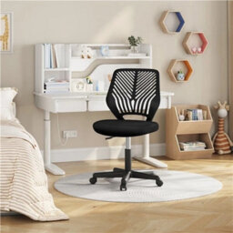 Black Kids Desk Chair Armless Backrest Wheels - thumbnail 7