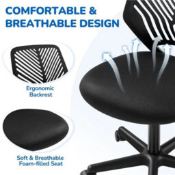 Black Kids Desk Chair Armless Backrest Wheels - thumbnail 4