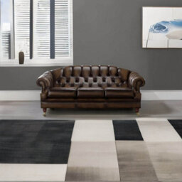 Chesterfield 3 Seater Antique Brown Leather Sofa Settee In Victoria Style - thumbnail 3