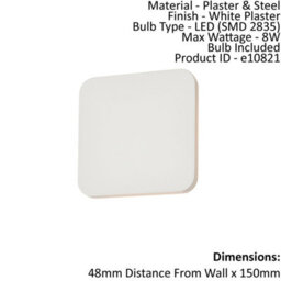 Wall Light Smooth White Plaster 8W Led Bulb Included Living Room - thumbnail 2