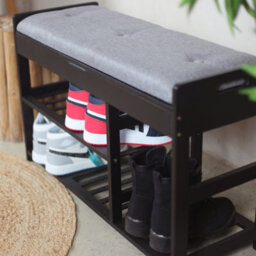 Froppi™ 80Cm Shoe Bench, Black Wooden Shoe Rack With Padded Seat And Hidden Storage L80 W29.5 H49 Cm - thumbnail 5