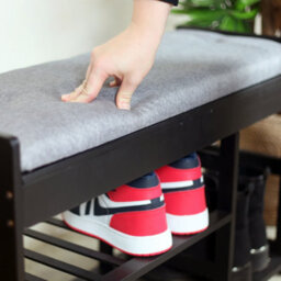 Froppi™ 80Cm Shoe Bench, Black Wooden Shoe Rack With Padded Seat And Hidden Storage L80 W29.5 H49 Cm - thumbnail 3