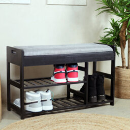 Froppi™ 80Cm Shoe Bench, Black Wooden Shoe Rack With Padded Seat And Hidden Storage L80 W29.5 H49 Cm - thumbnail 6