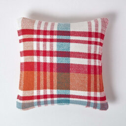 Homescapes Red Tartan 100% Cotton Falun Cushion Cover, 45 X 45 Cm