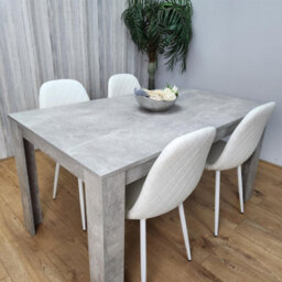 Kosy Koala Stone Grey Effect Wood Dining Table Set With 4 White Gem Pattern Chairs  Dining Room Furniture - thumbnail 5
