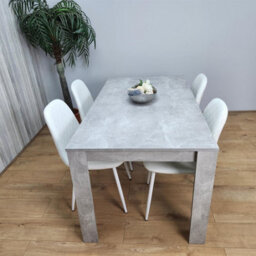 Kosy Koala Stone Grey Effect Wood Dining Table Set With 4 White Gem Pattern Chairs  Dining Room Furniture - thumbnail 4